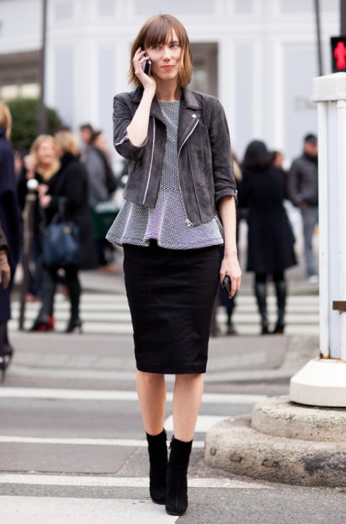 PEPLUM-TOP-Anya-Ziourova-MR-NEWTON-MOTO-LEATHERJACKET-POLKA-DOTS-SKIRT-ANKLE-BOOTS-STREET-STYLE-FASHION-WEEK