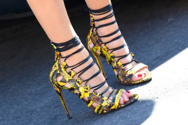 statement-heels-yellow-snakeskin-lace-up-paris-fashion-week-street-style
